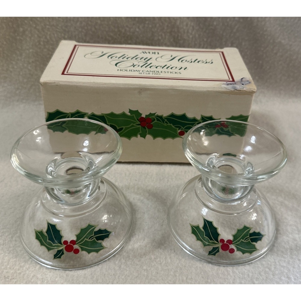 Avon Holiday Hostess Collection 2 Holiday Taper Candle Holders Vintage 1981